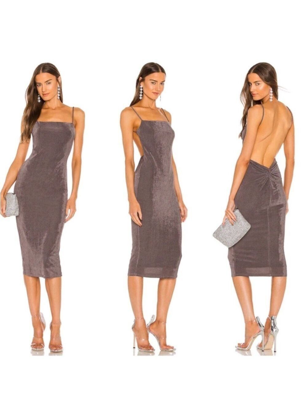 Revolve X Michael Costello Talia Midi Open Back Dress in Light Grey